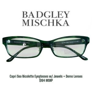 NWT Badgley Mischka Capri Sea Nicolette Eyeglasses Jeweled Demo Lenses $164 MSRP
